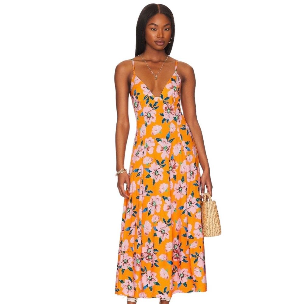NWT Free People Finer Things Maxi Dress in Sunshine Combo Orange Floral Size L - Picture 2 of 16